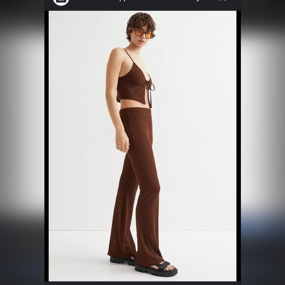 Hm divided ribbed knit brown flare pants and matching top